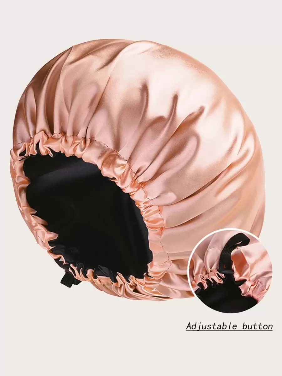 Awegeo 1 chiếc mũ ngủ satin hai lớp màu trơn dành cho nữ, có dây rút và nút điều chỉnh, mũ ngủ thời trang dùng hàng ngày, bảo vệ và tạo kiểu tóc.
