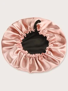 Awegeo 1 chiếc mũ ngủ satin hai lớp màu trơn dành cho nữ, có dây rút và nút điều chỉnh, mũ ngủ thời trang dùng hàng ngày, bảo vệ và tạo kiểu tóc. - Màu Hồng  San hô - Xem 3