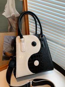 Yin & Yang Graphic Square Bag - Black and White - View 2