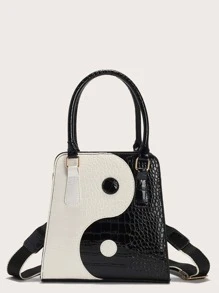 Yin & Yang Graphic Square Bag - Black and White - View 3