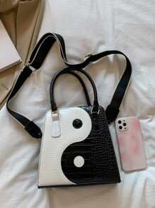 Yin & Yang Graphic Square Bag - Black and White - View 6