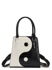 Yin & Yang Graphic Square Bag - Black and White - View 8