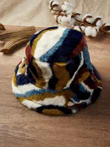Street 1pc Graphic Print Fluffy Hat Bucket Hat Classic Basin Hats Winter Plush Warmer For Women - Multicolor - View 4