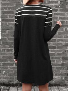 SHEIN LUNE Vestido estilo camiseta con estampado de rayas de color combinado - Negro - Ver 2