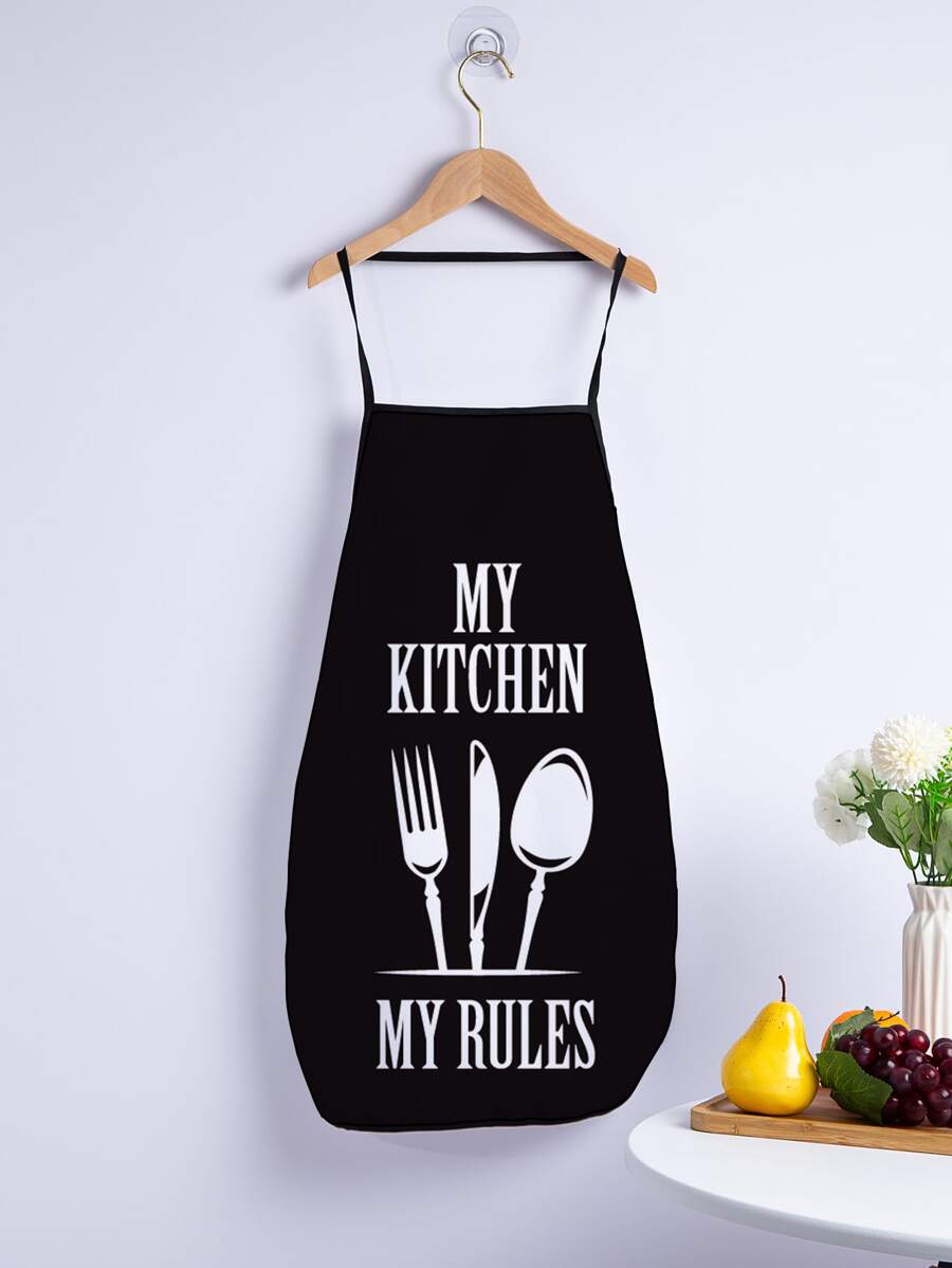 Cutlery Print Apron - Black and White - View 1