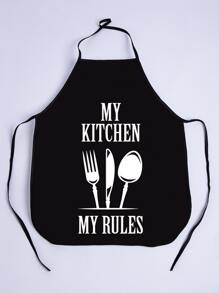 Cutlery Print Apron - Black and White - View 2