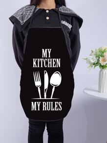 Cutlery Print Apron - Black and White - View 3