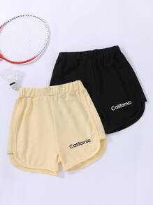 Girls 2pcs Letter Graphic Track Shorts - Multicolor - View 1