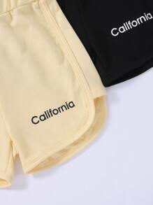 Girls 2pcs Letter Graphic Track Shorts - Multicolor - View 3