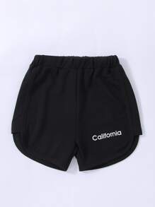 Girls 2pcs Letter Graphic Track Shorts - Multicolor - View 4