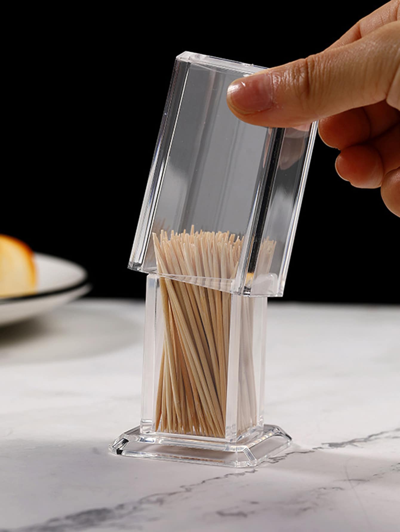 1pc Portable Acrylic Toothpick Holder With Cover, Clear Toothpick Dispenser Organizer Storage Box With Lid - Clear - View 3