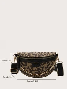 Y2k Style Chain & Leopard Print Retro Shoulder Strap Waist Bag With Distressed Details, Leopard Print Bag, Animal Print Women Bag, Fall Winter Fashionable Cheetah Print Purse For Women , Leopard Cheetah Print - Multicolor - View 4