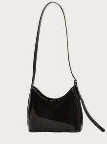 Patent Shoulder Bag - Coffee Brown - View 2