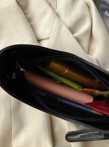 Patent Shoulder Bag - Coffee Brown - View 4