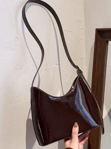Patent Shoulder Bag - Coffee Brown - View 7