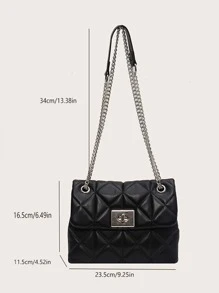 Quilted Twist Lock Chain Square Bag - Black - View 4