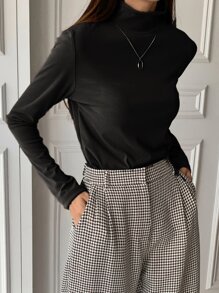 DAZY Camiseta De Punto Acanalada Con Cuello Falso - Negro - Ver 3