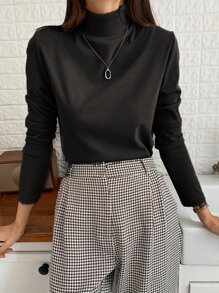 DAZY Camiseta De Punto Acanalada Con Cuello Falso - Negro - Ver 4