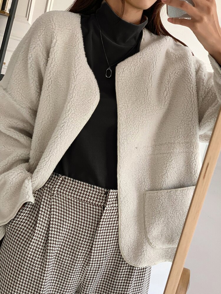 DAZY Mock Neck Ribbed Knit Tee - Black - View 6