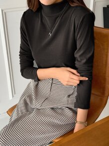 DAZY Camiseta De Punto Acanalada Con Cuello Falso - Negro - Ver 8