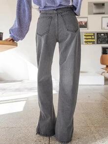 DAZY Quần jean nữ Túi Chia Dây kéo màu trơn - Xám - Xem 2