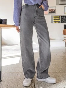 DAZY Quần jean nữ Túi Chia Dây kéo màu trơn - Xám - Xem 3