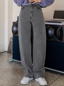 DAZY Quần jean nữ Túi Chia Dây kéo màu trơn - Xám - Xem 4