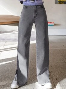 DAZY Quần jean nữ Túi Chia Dây kéo màu trơn - Xám - Xem 5