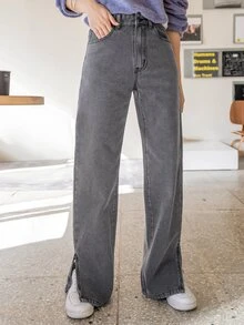 DAZY Quần jean nữ Túi Chia Dây kéo màu trơn - Xám - Xem 6