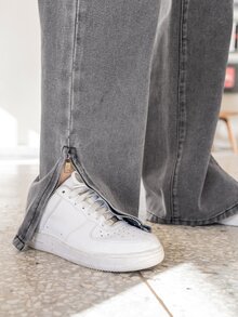 DAZY Quần jean nữ Túi Chia Dây kéo màu trơn - Xám - Xem 7