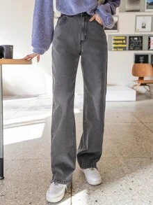 DAZY Quần jean nữ Túi Chia Dây kéo màu trơn - Xám - Xem 8