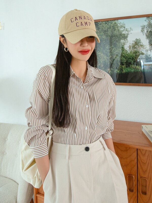 DAZY Vertical Striped Drop Shoulder Shirt