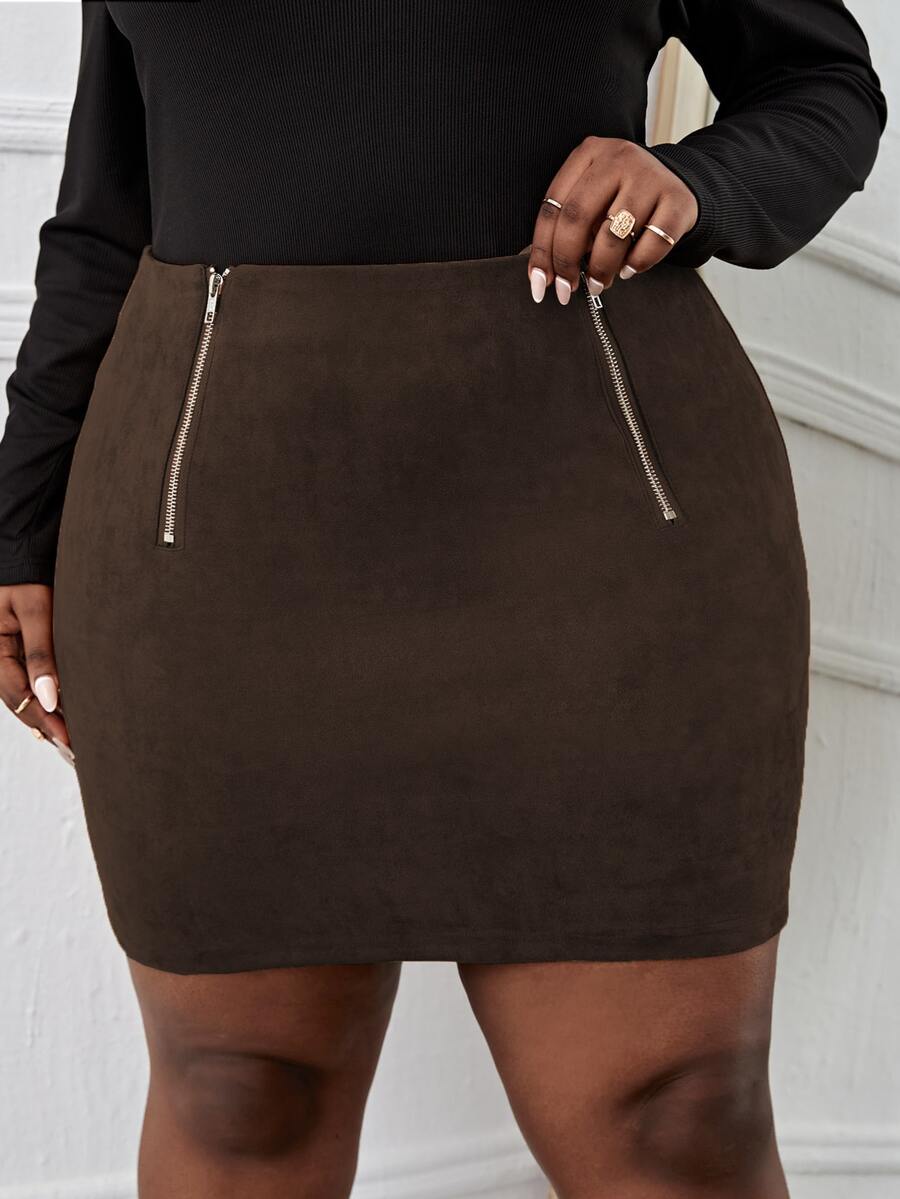Falda con diseño de cremallera - Marrón Chocolate - Ver 1