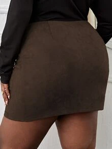 Falda con diseño de cremallera - Marrón Chocolate - Ver 2