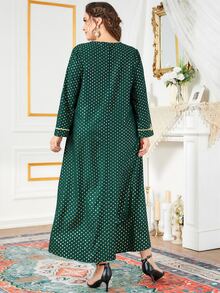 Al Najma Đầm Plus Size Nghề thêu Chấm bi Khiêm tốn - Màu xanh lá cây đậm - Xem 2