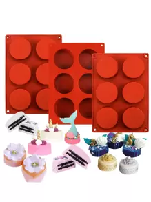 1入組小圓馬卡龍巧克力矽膠模具，可用於6個空格/15個空格/12個空格/55個空格，和1入組16個空格橢圓形巧克力模具 - 棕色 - 查看 1