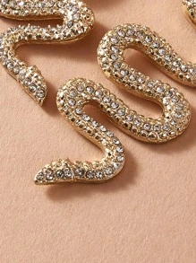 NAIZHU Pendientes largos con diseño de serpiente grabado con diamante de imitación 1 par - Amarillo Oro - Ver 2