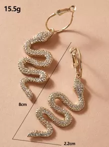 NAIZHU Pendientes largos con diseño de serpiente grabado con diamante de imitación 1 par - Amarillo Oro - Ver 3