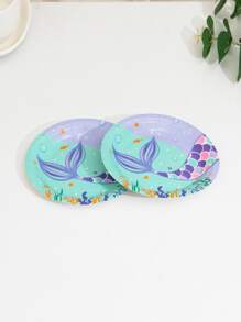 10pcs Mermaid Pattern Disposable Plate, Cartoon Paper Plate For Party Birthday Holiday - Multicolor - View 2