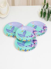 10pcs Mermaid Pattern Disposable Plate, Cartoon Paper Plate For Party Birthday Holiday - Multicolor - View 3