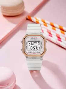 1 件装干电池女士玫瑰金边框电子手表适合日常生活和节日礼物作为学生返校礼物 - 白色 - 查看 1