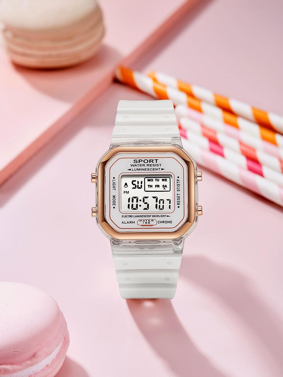 1 件装干电池女士玫瑰金边框电子手表适合日常生活和节日礼物作为学生返校礼物 - 白色 - 查看 1