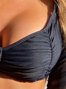 3packs Solid Ruched Bikini & Beach Skirt