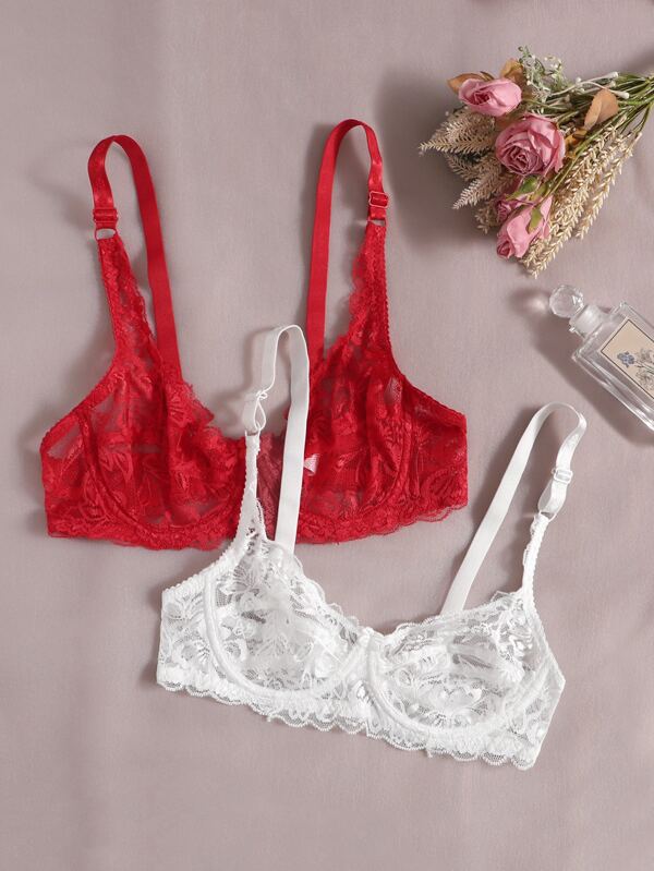 2packs Floral Lace Underwire Bra Sexy Lingerie Set