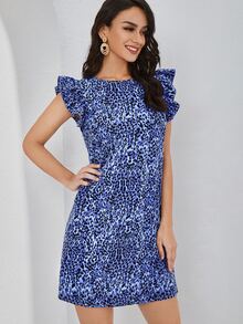 SHEIN Leopard Print Ruffle Trim Dress - Multicolor - View 5
