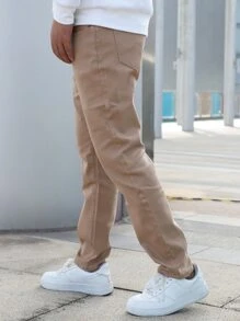 Men Zipper Fly Solid Tapered Jeans - Khaki - View 4