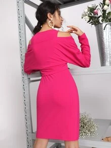 SHEIN 前扭結露肩上衣和連衣裙 - 玫紅色 - 查看 2