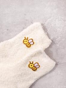 蜜蜂刺繡毛絨襪子 - 彩色 - 查看 3