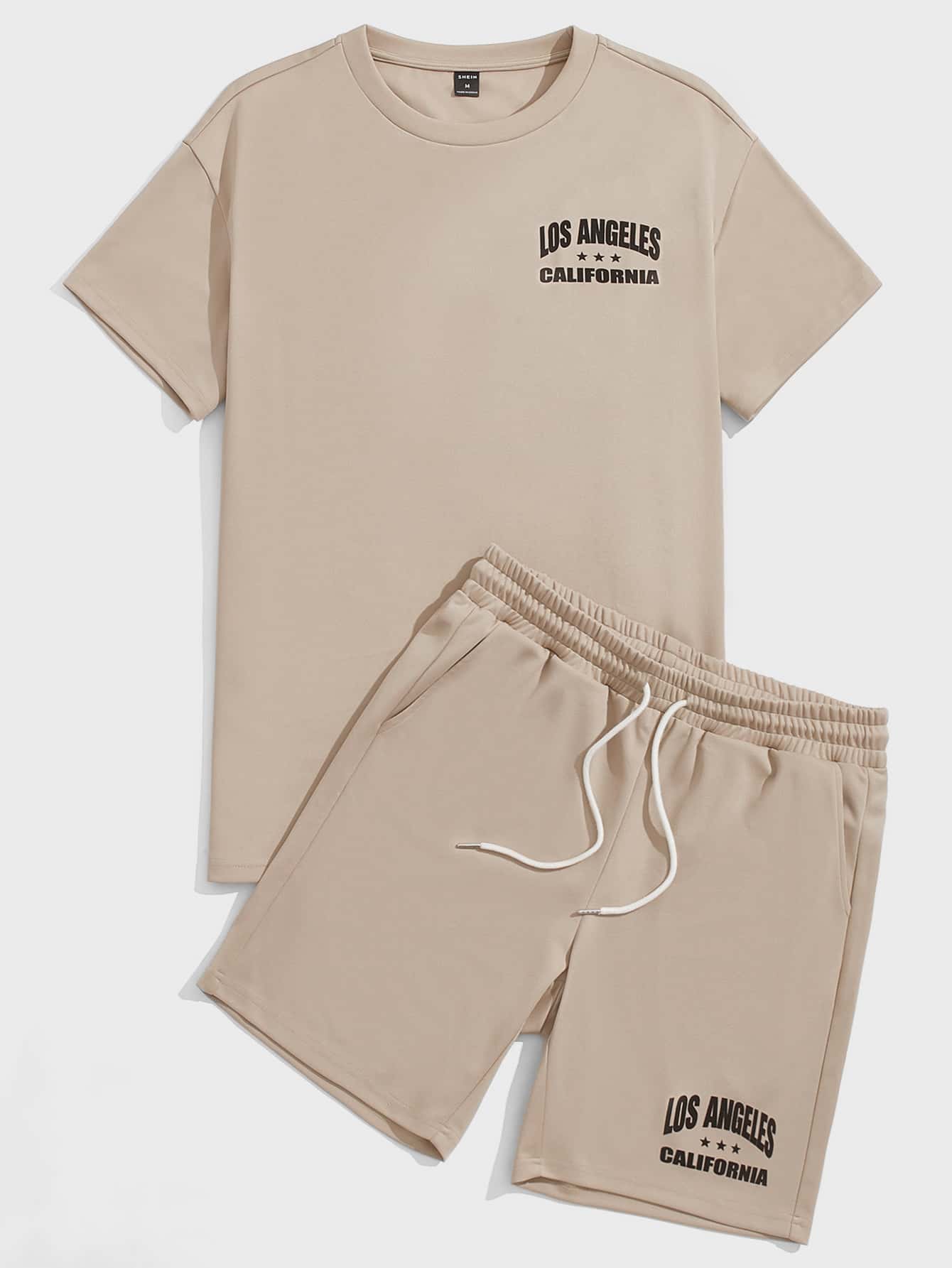 Manfinity VCAY Men Letter Graphic Tee & Drawstring Waist Shorts - Apricot - View 1