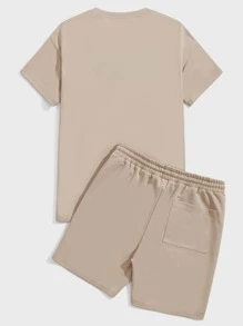 Manfinity VCAY Men Letter Graphic Tee & Drawstring Waist Shorts - Apricot - View 2